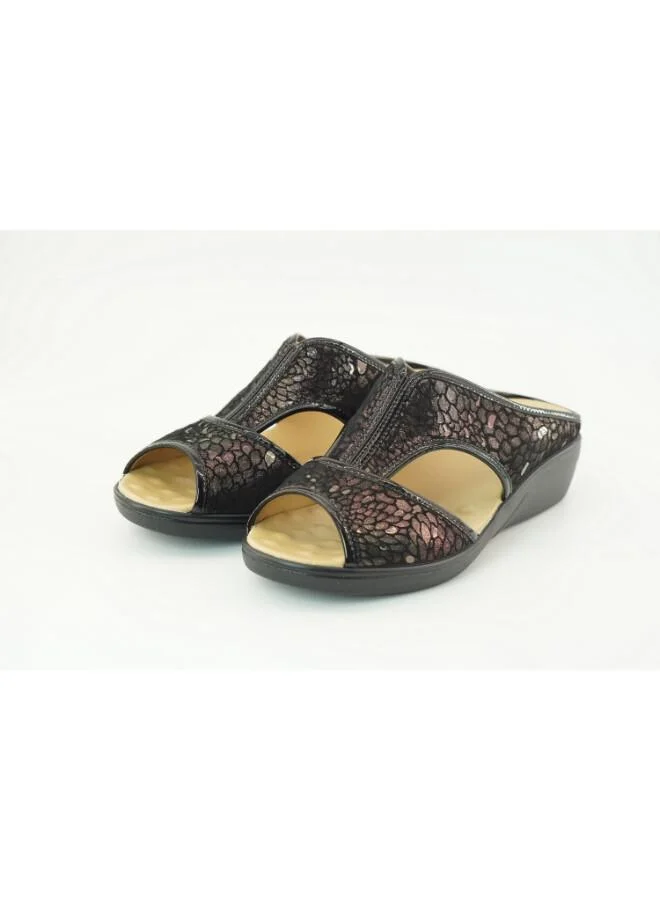 زينة 221-3171 Zayna Ladies Low Wedge Heel Slides 2418-252 Pewter